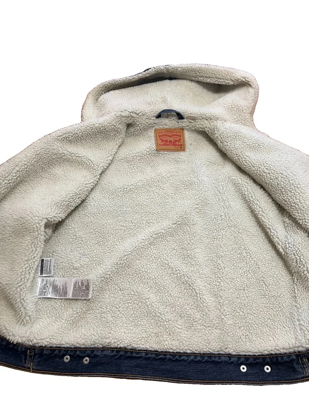 Levi's Sherpa Hooded Denim Jacket Mens Medium Blue Trucker 85244-0000 EUC